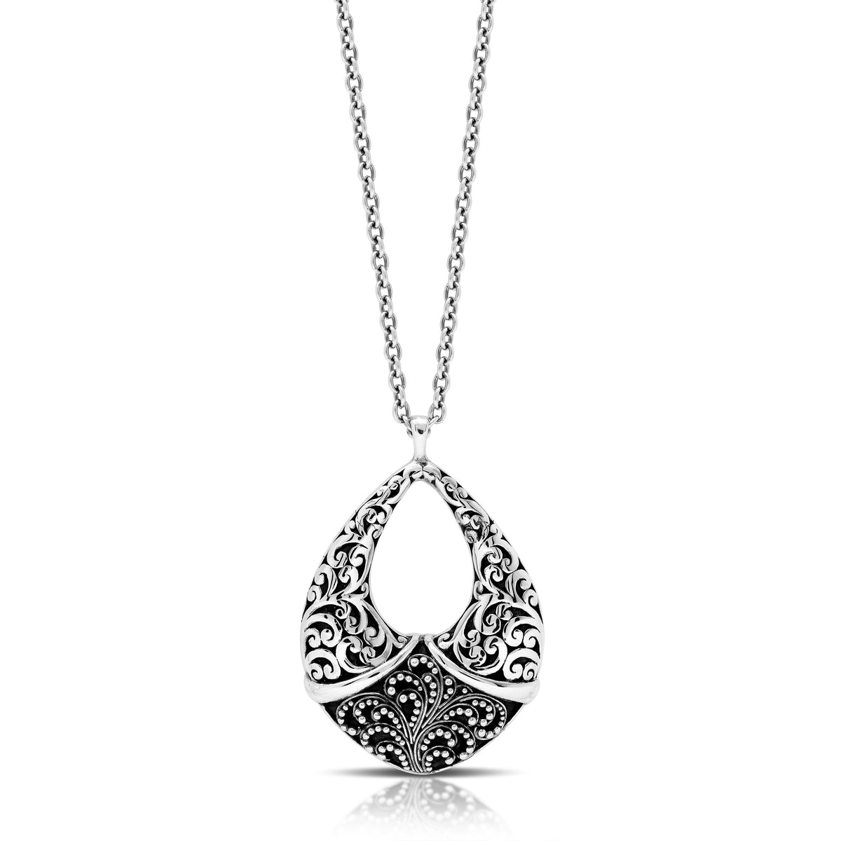 Classic Granulated Open Signature Scroll Pendant Necklace. Pendant 37mm X 47mm 18" chain