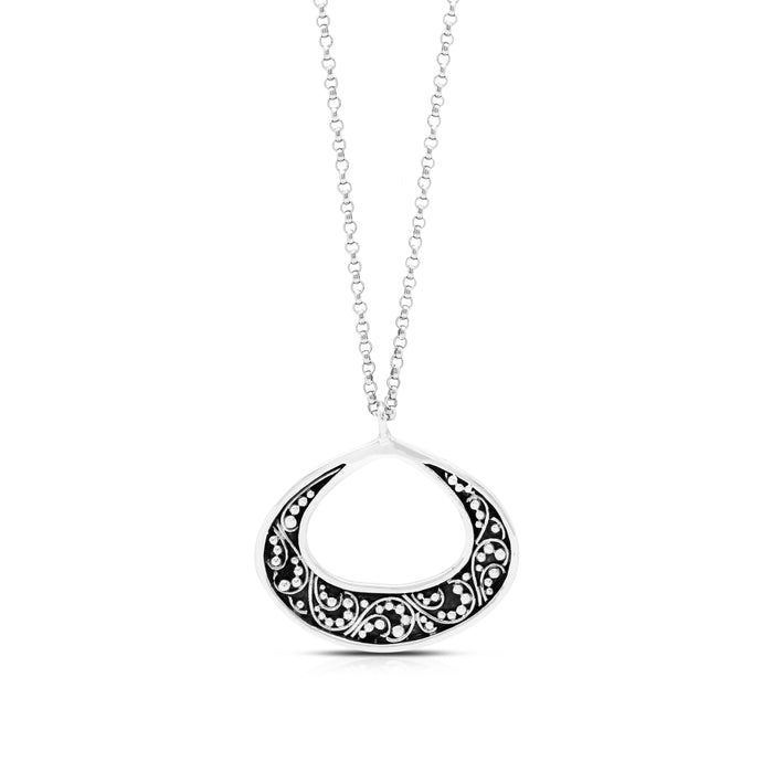 Classic Signature Granulated Oval Pendant Necklace. 23mm x 21mm Pendant. 18" Chain