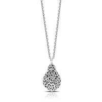 Classic Signature Scroll Granulated Drop Pendant Necklace. Pendant 17mm x 31mm. 18" chain