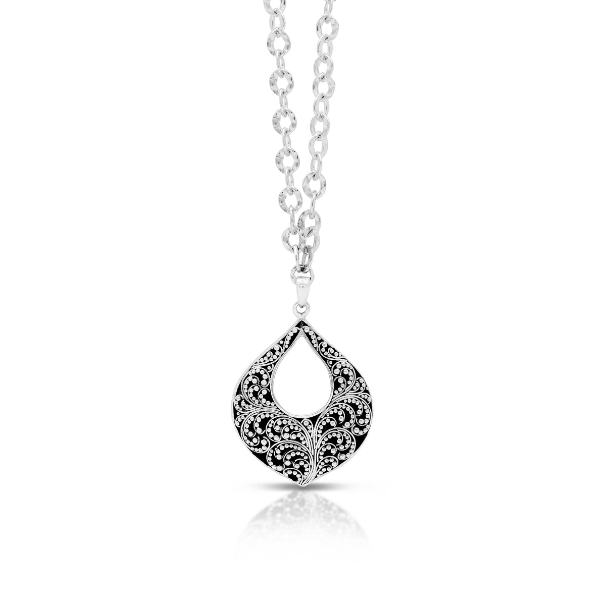 Open Classic Granulated Pendant Necklace. Pendant 32mm x 48mm on 18" chain