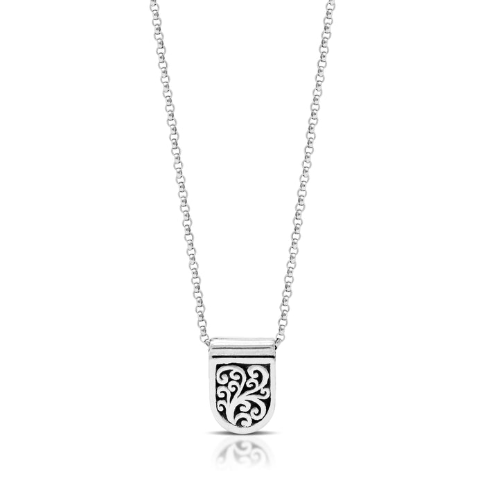 Classic Signature Scroll Small IDtag Pendant Necklace. Pendant 9mm x 12mm 18" chain