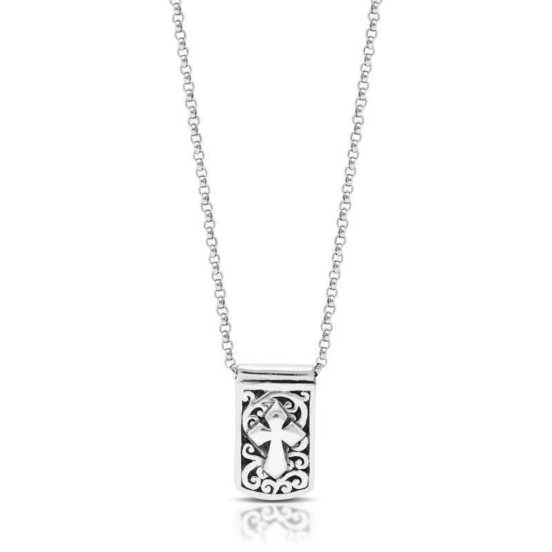 Classic Signature Scroll IDtag Cross Sign Pendant Necklace. Pendant 9mm x 17mm  18" chain