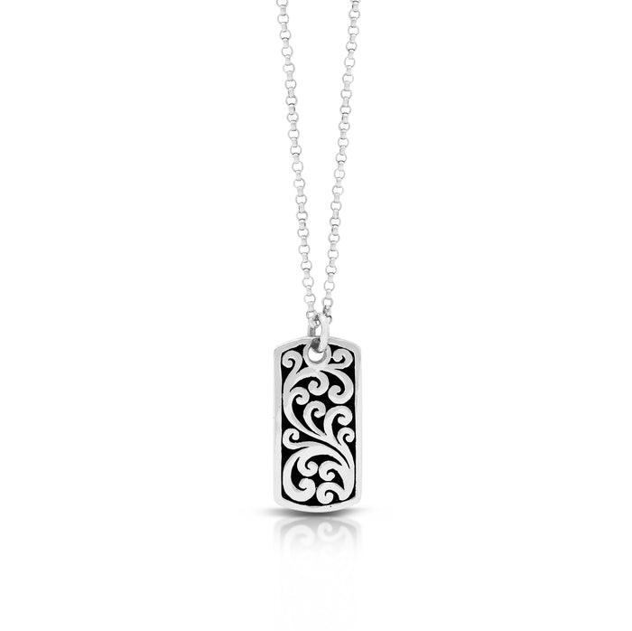 LH Classic Signature Scroll Round Rectangular ID Tag Pendant Necklace (11*22mm. 18" Chain)