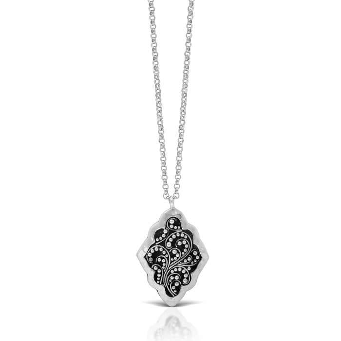 LH Classic Signature Granulation Hammered Stylized Marquise Pendant Necklace (17*22mm Pendant. 18" Chain)