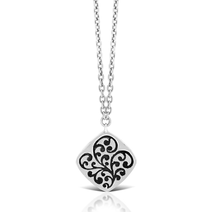 Classic Signature Scroll Signet Cushion-Shaped Pendant Necklace. 21mm Pendant. 18" Chain