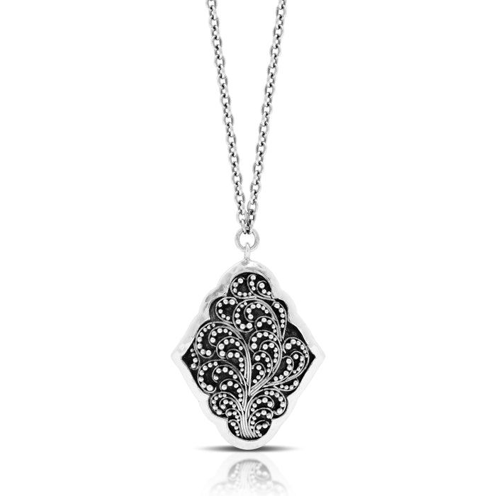Classic Granulated Marquise Stylized Shaped Pendant Necklace. 30mm x 37mm Pendant. 17" Chain
