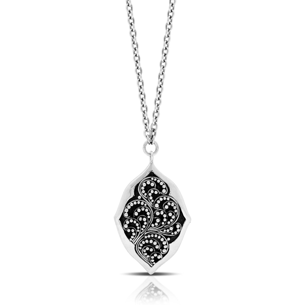 Classic Granulated Marquise Pendant Necklace. 22mm x 32mm Pendant. 17" Chain