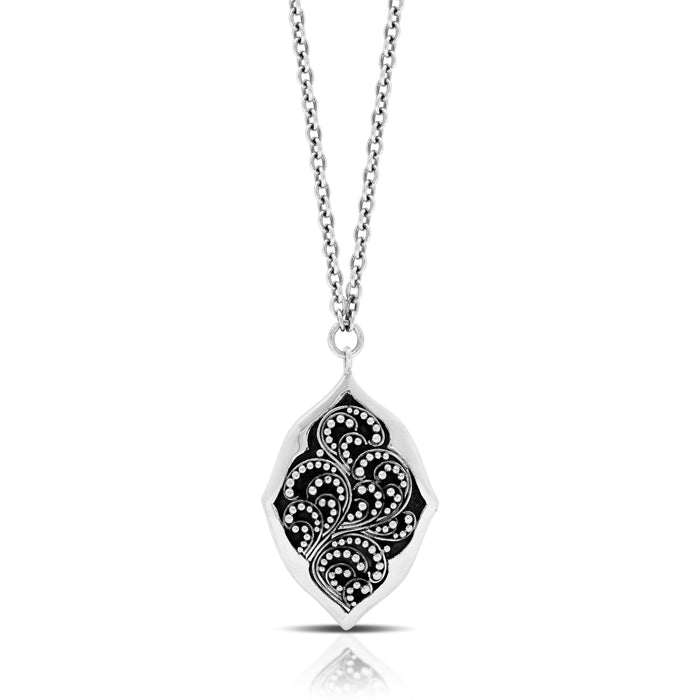Classic Granulated Marquise Pendant Necklace. 22mm x 32mm Pendant. 17" Chain