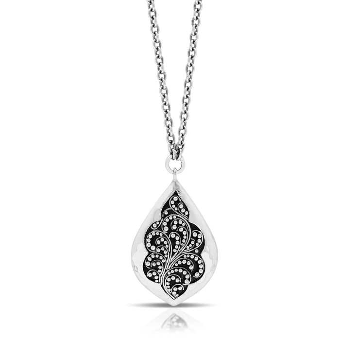 Classic Stylized Granulated Bulb Pendant Necklace. 21mm x 31mm Pendant. 18" Chain