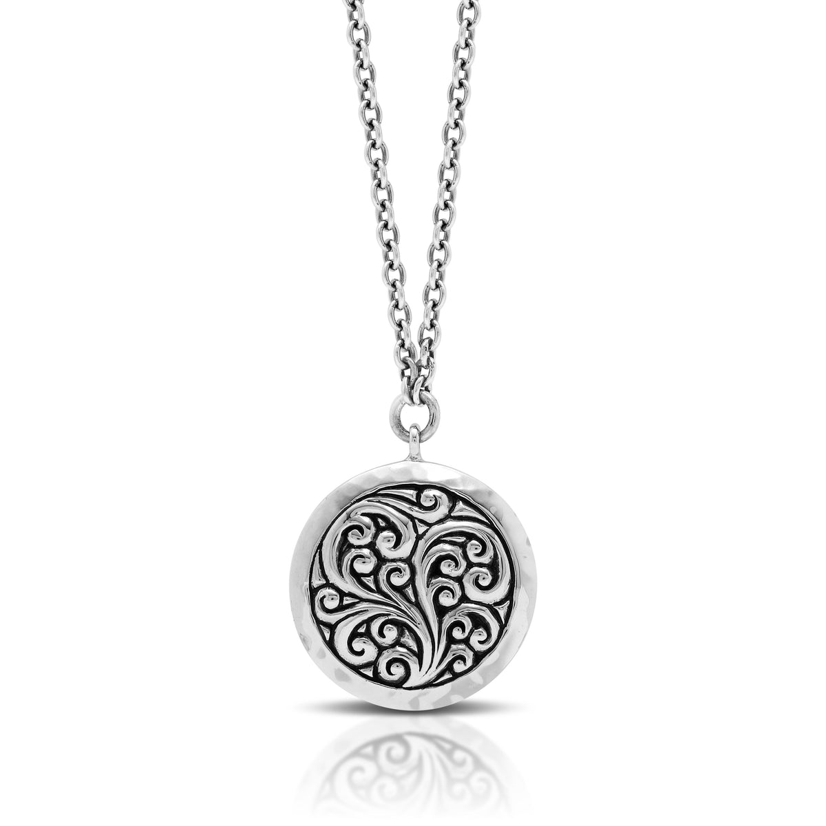 LH Scroll Repousse Round Pendant (24mm) Necklace 19" - 20" Chain