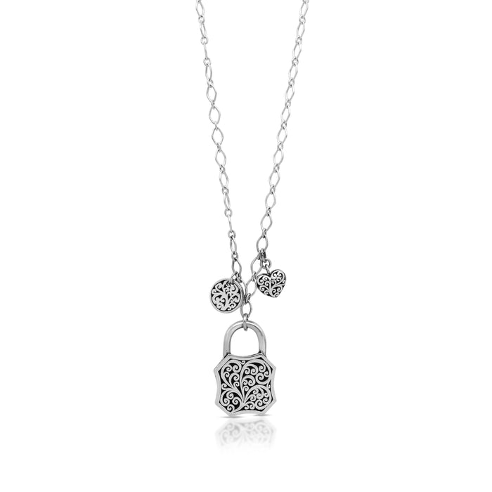 LH Scroll Maltese Cross Padlock Pendant (17*26mm) with "Faith & Love" Charm Necklace 18"