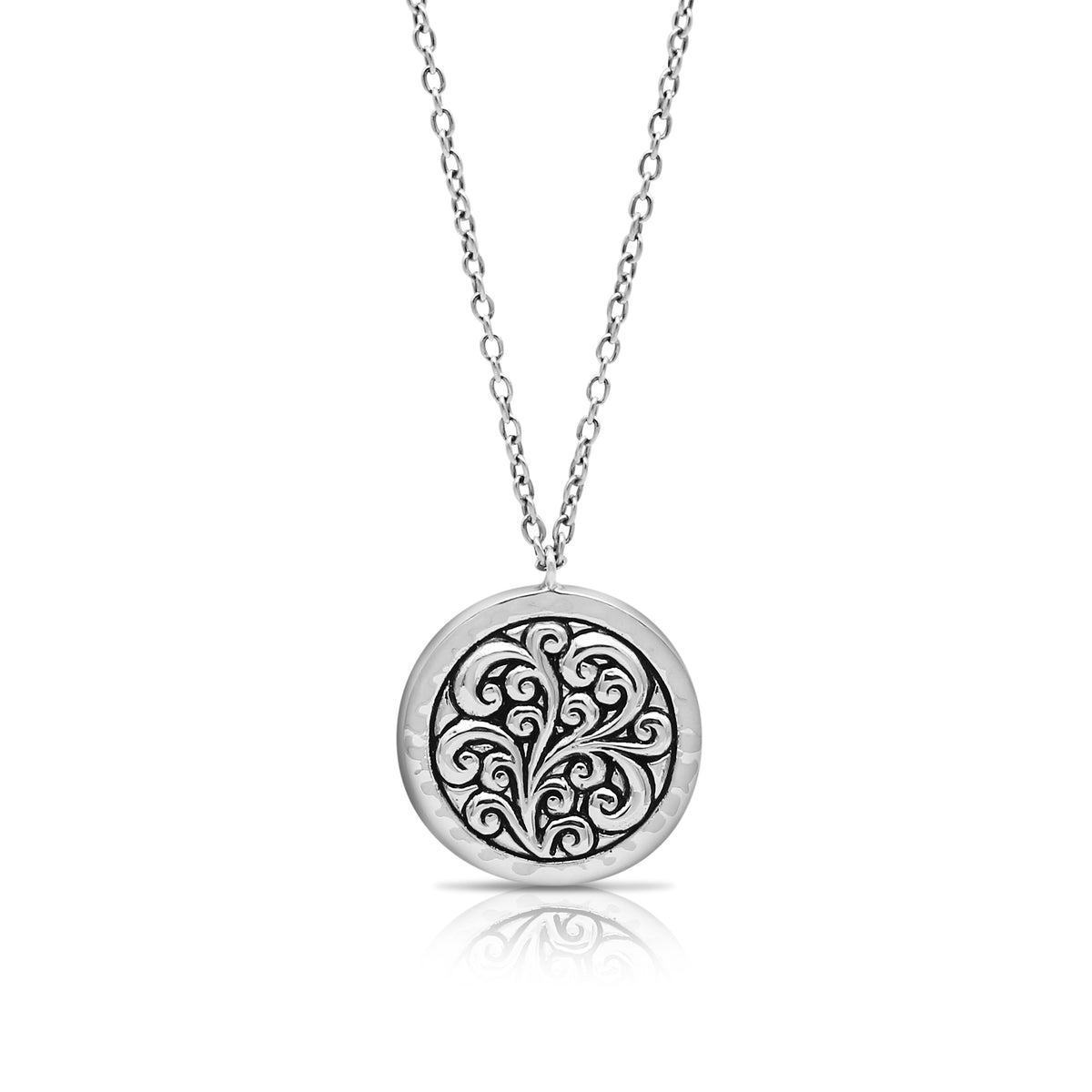 LH Scroll Repousse Round Pendant (23mm) Necklace 18" - 19" Chain
