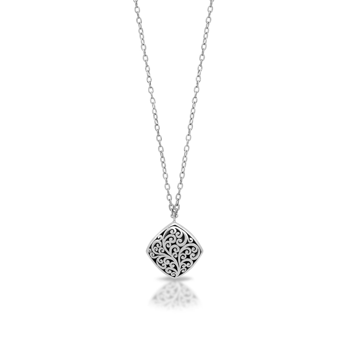 LH Scroll Diamond-Shaped Pendant (19mm) Necklace 18"