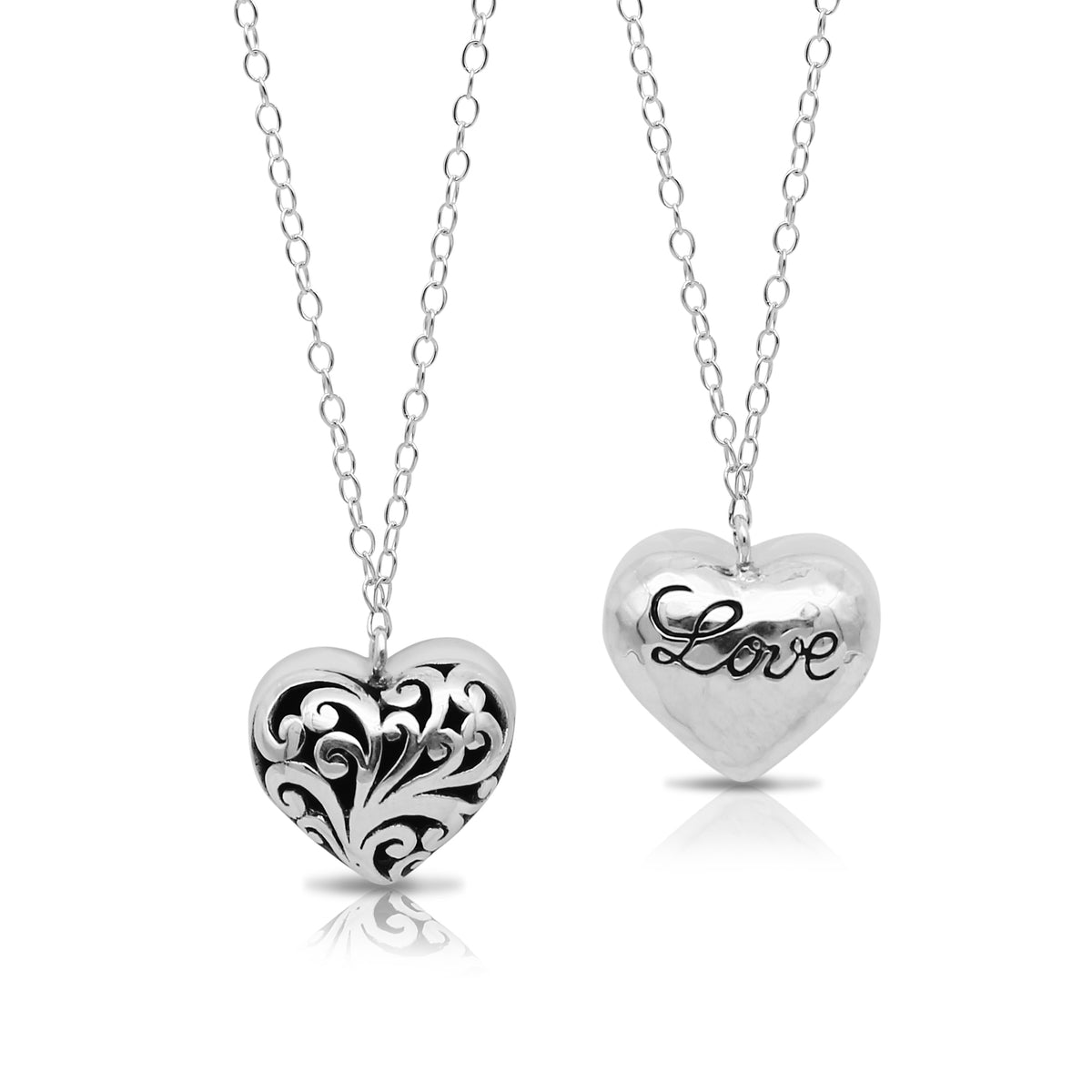 Small LH Scroll Heart-Shaped with "Love" Backside Pendant (16 * 14mm) Necklace 18"