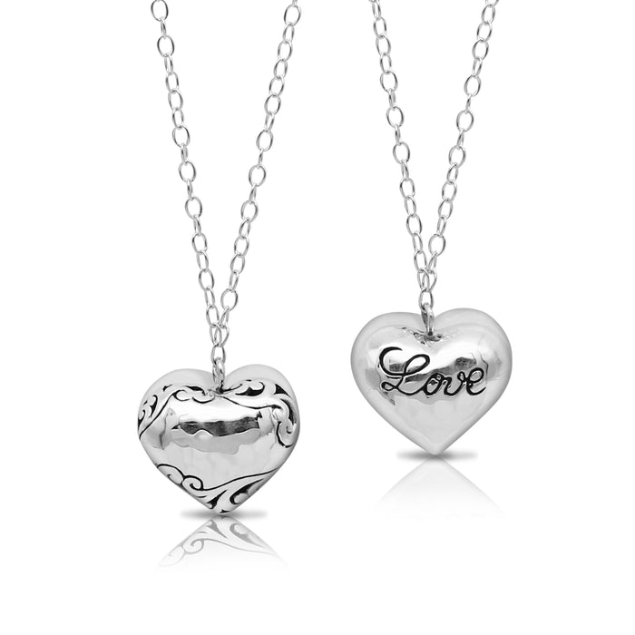 "Love" Heart Shape with Hammered Pendant (16 * 14mm) Necklace 18"