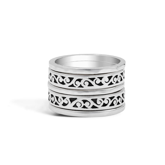 5-Stack LH Handcarved and Hammered Ring
