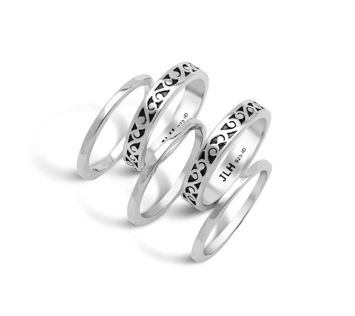 5-Stack LH Handcarved and Hammered Ring