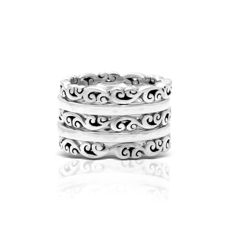 LH Classic Signature Open Scroll Hammered 5 Stack Ring (3mm W)