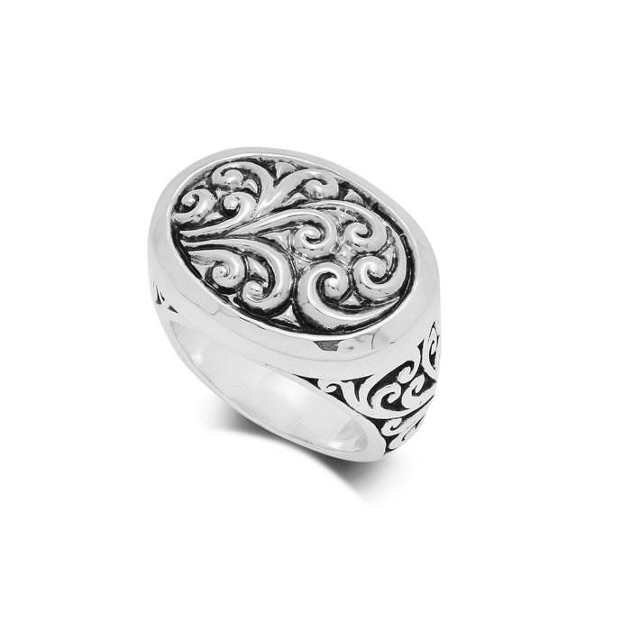 Oval Signet Scroll Repousse Ring (17 * 23mm)
