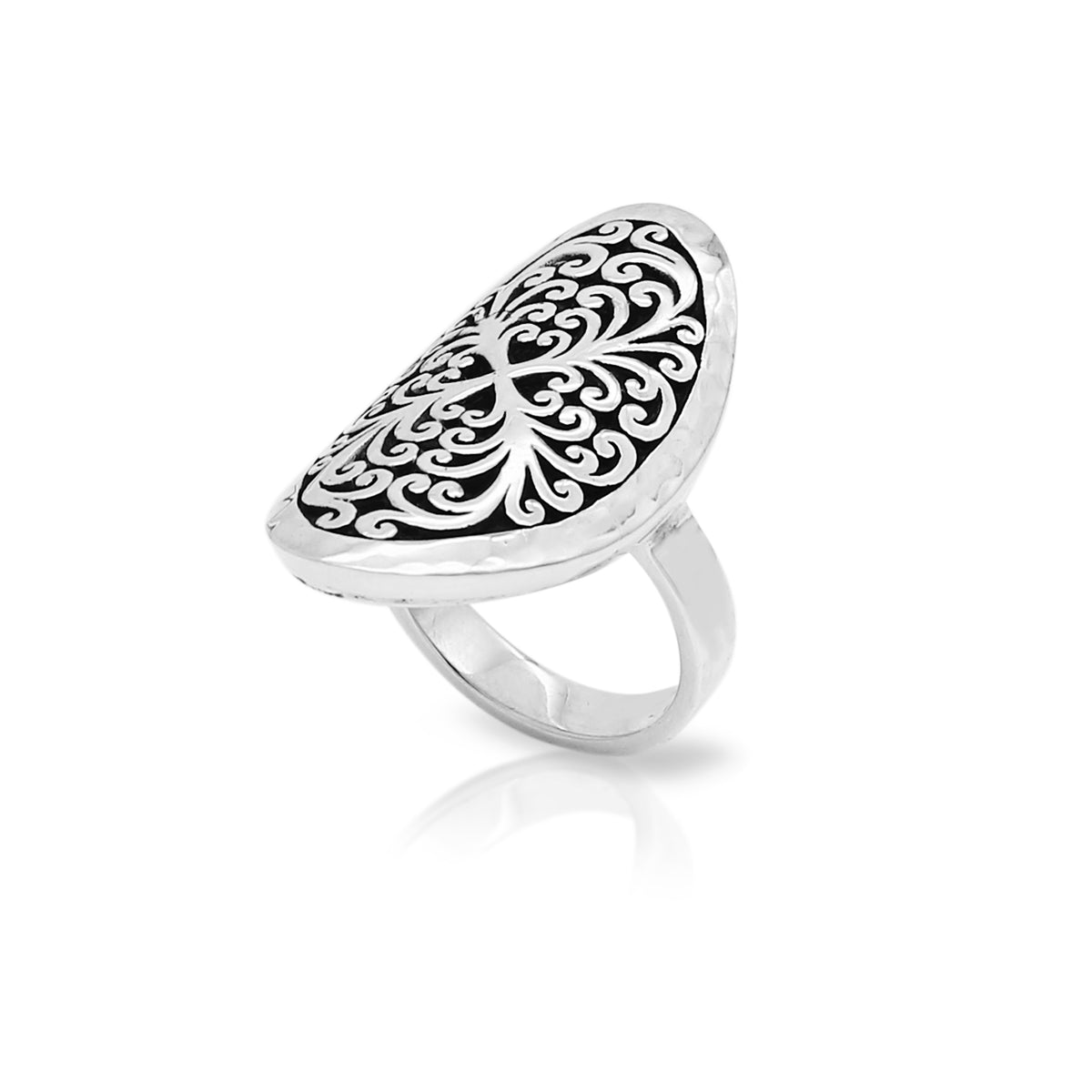 LH Geometric Scroll Domed Curved Oval Ring (19 * 33mm)
