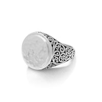 Round Hammered Top LH Scroll Signet Ring