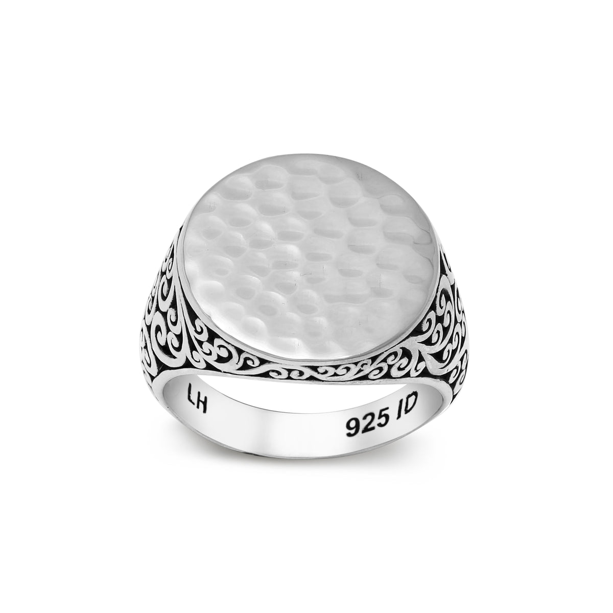 Round Hammered LH Signature Scroll Ring