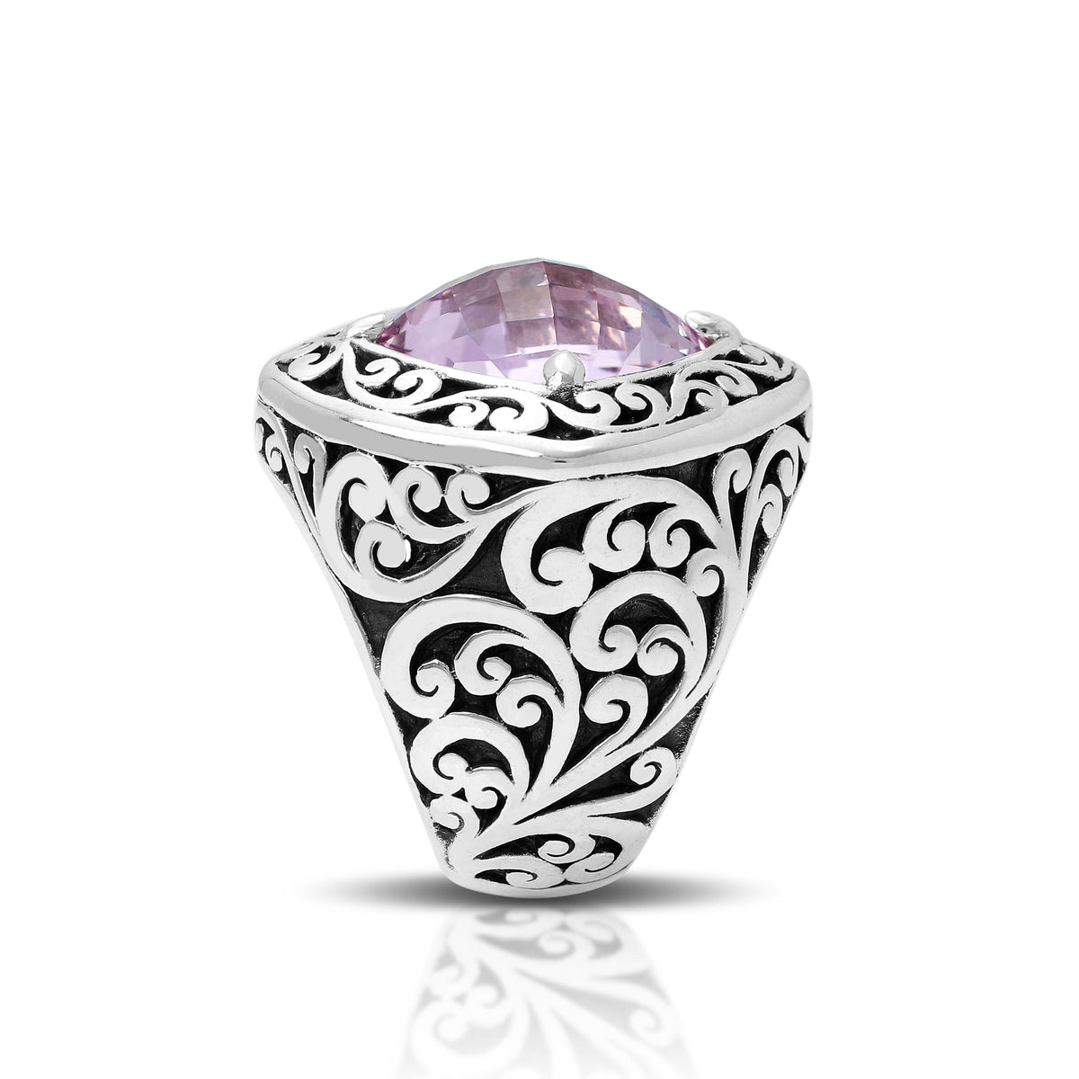 Square Sided "Rose de France" Gemstone (26mm) with Signature Scroll Ring ; Only 1pc left!