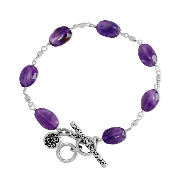 Amethyst (7mmx11mm) Beads Wire-Wrapped Toggle Bracelet