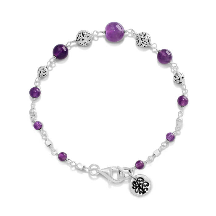 Amethyst & LH Scroll Beads Wire-Wrapped Claps Bracelet