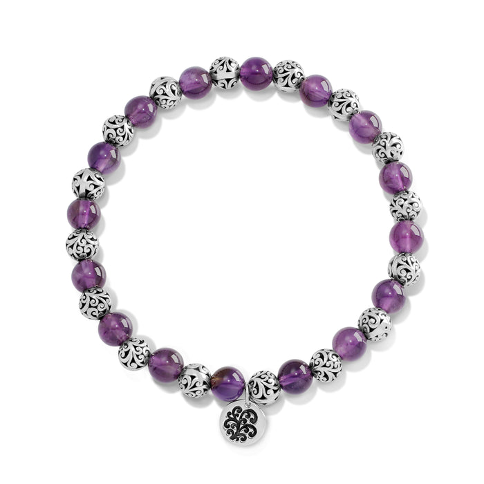 Amethyst (6mm) & LH Scroll Beads Every Other Alternated Stretch Bracelet