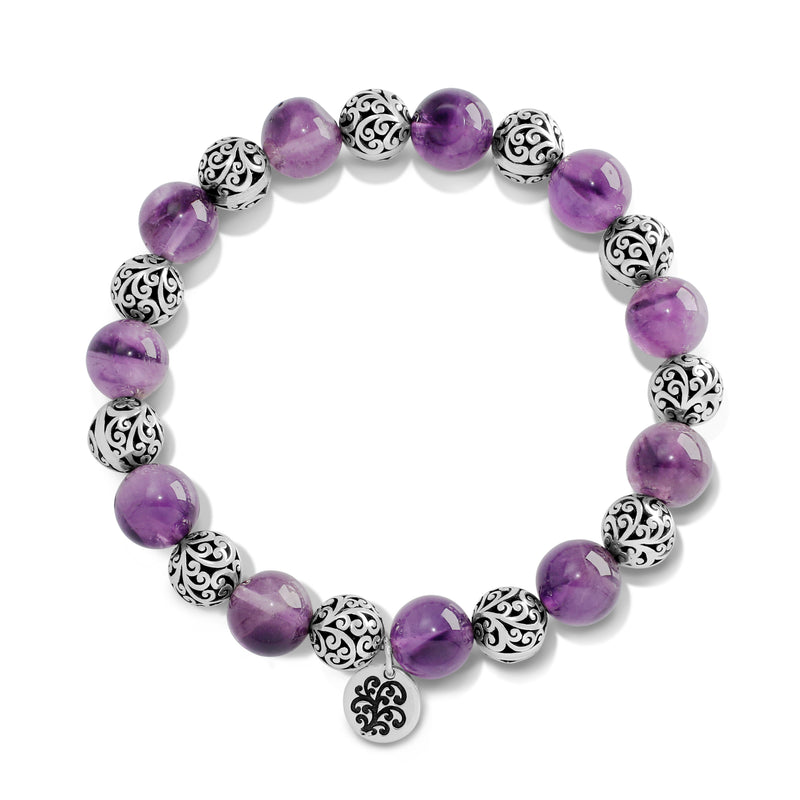 Amethyst (8mm) & LH Scroll Beads Every Other Alternated Stretch Bracelet