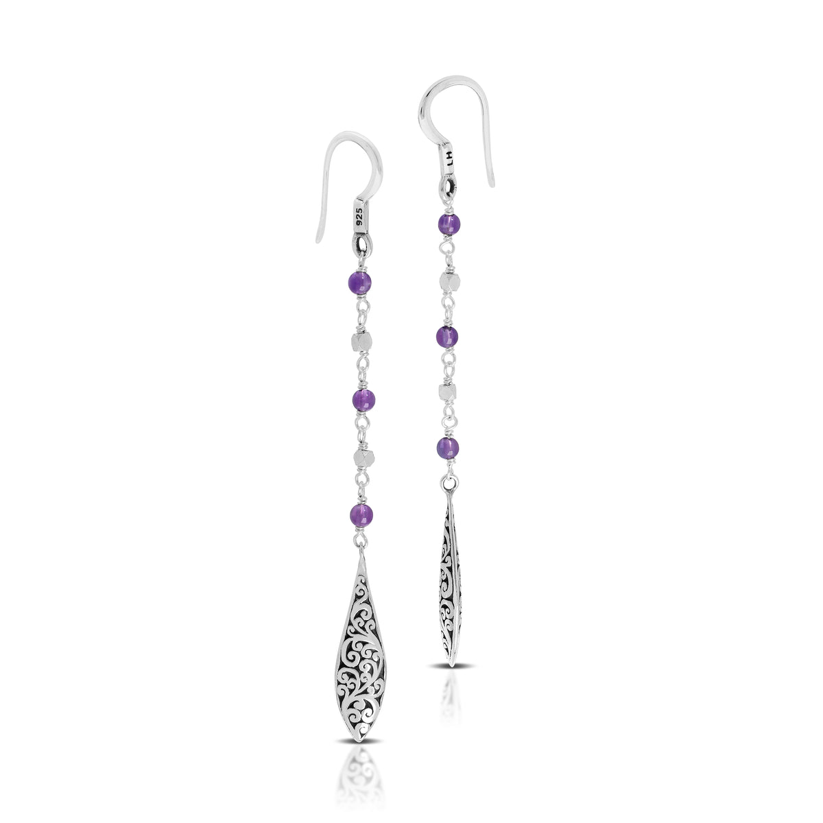 Amethyst Beads With Elongated Marquise Drop Linear Earring