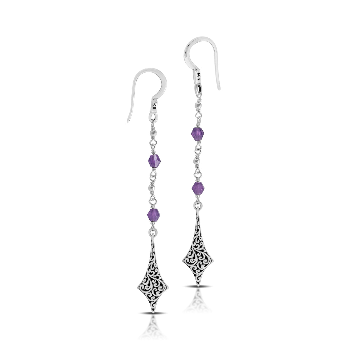 Amethyst Faceted Beads with Diamond Shape Dangle Earrings