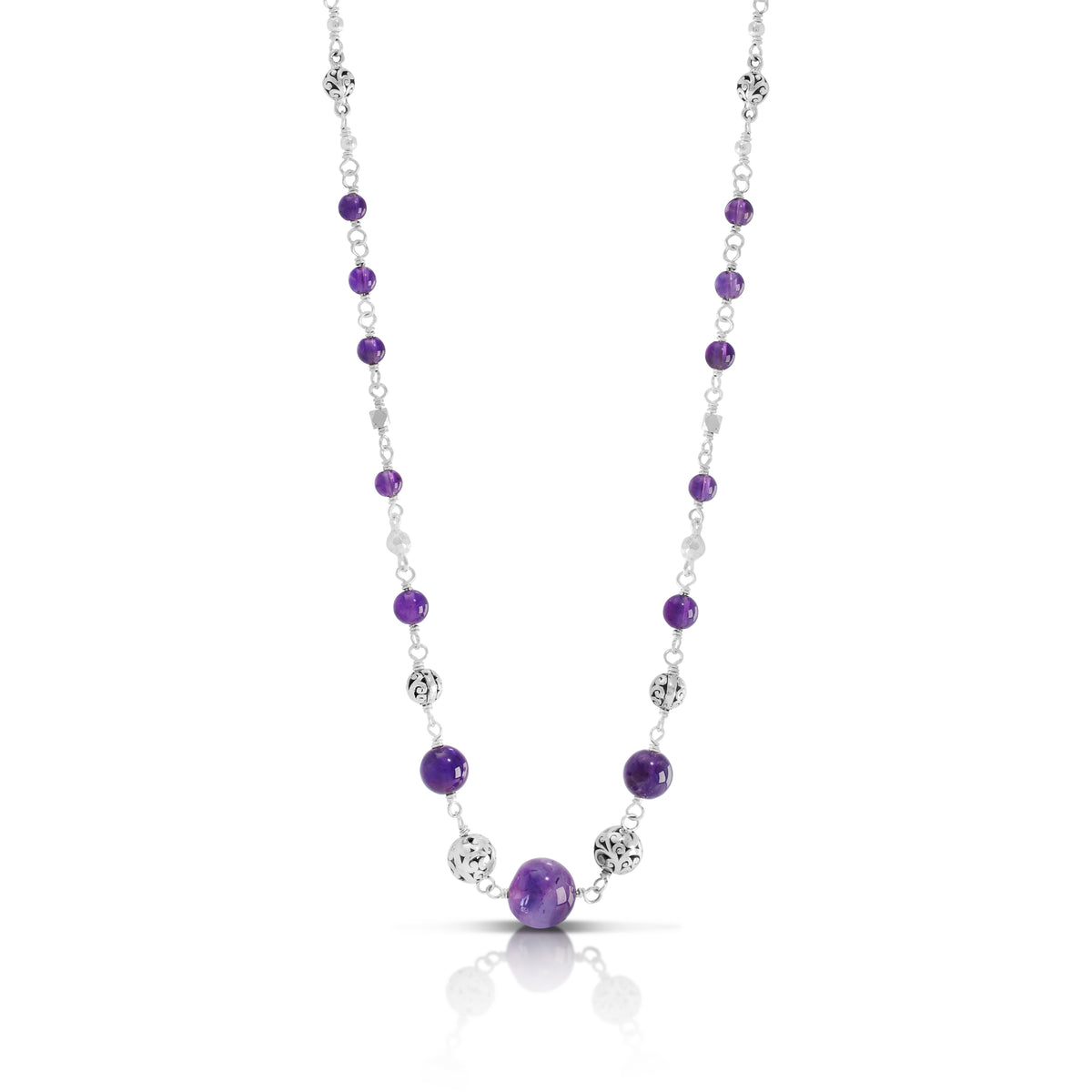 Amethyst & LH Scroll Beads Wire-Wrapped Necklace (17" - 20")