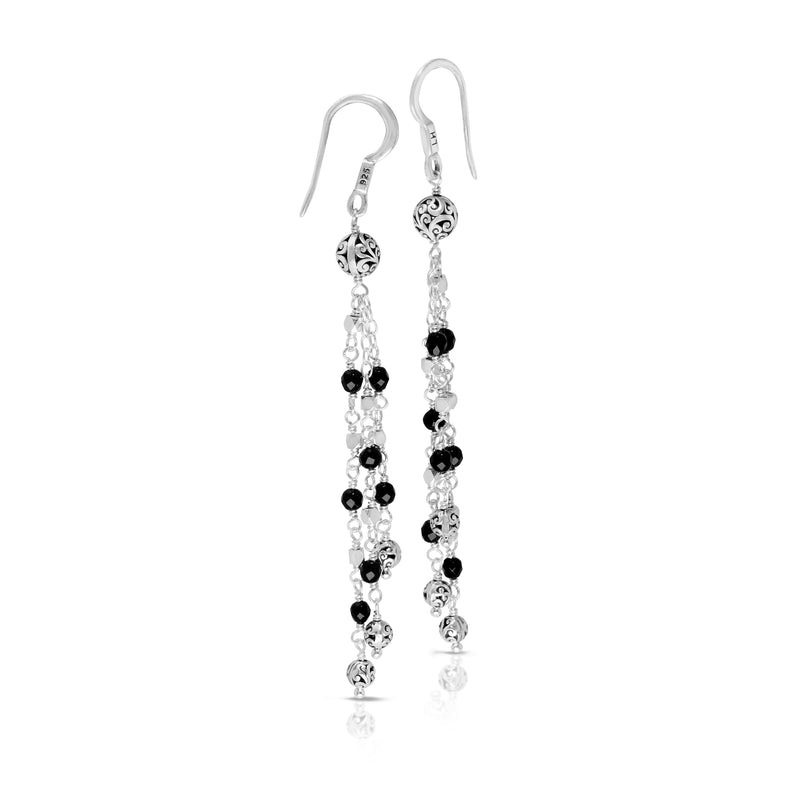 Black Onyx and LH Scroll Beads Waterfall Earring