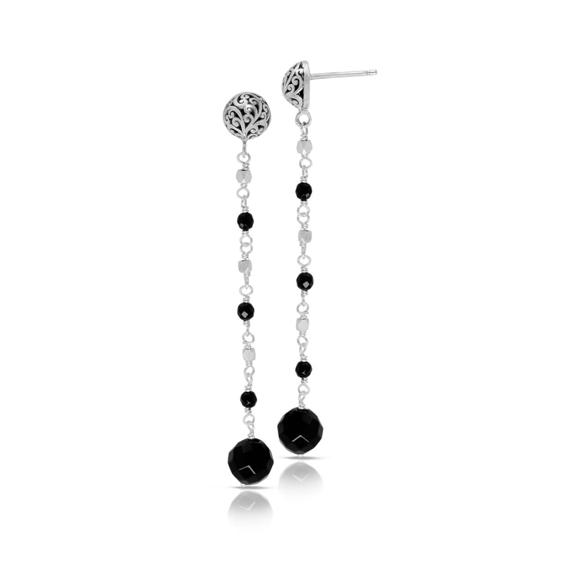 Black Onyx Beads Linear Drop Post Earring