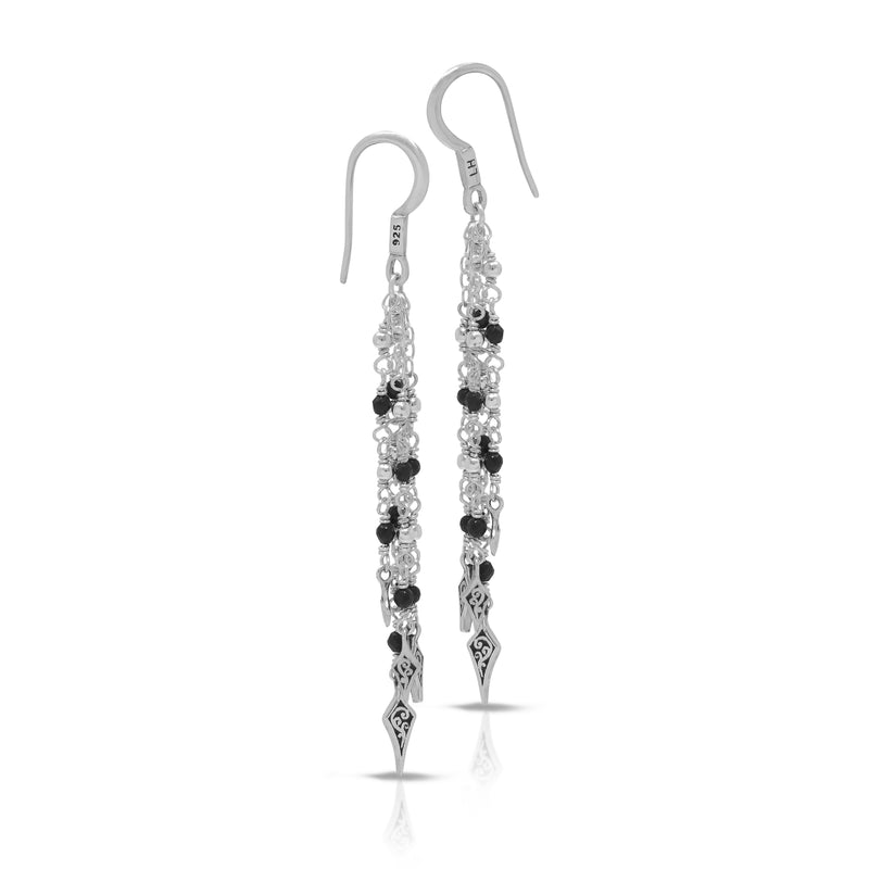 Black Onyx Bead with Signature Scroll Diamond-Shaped Drop Earrings