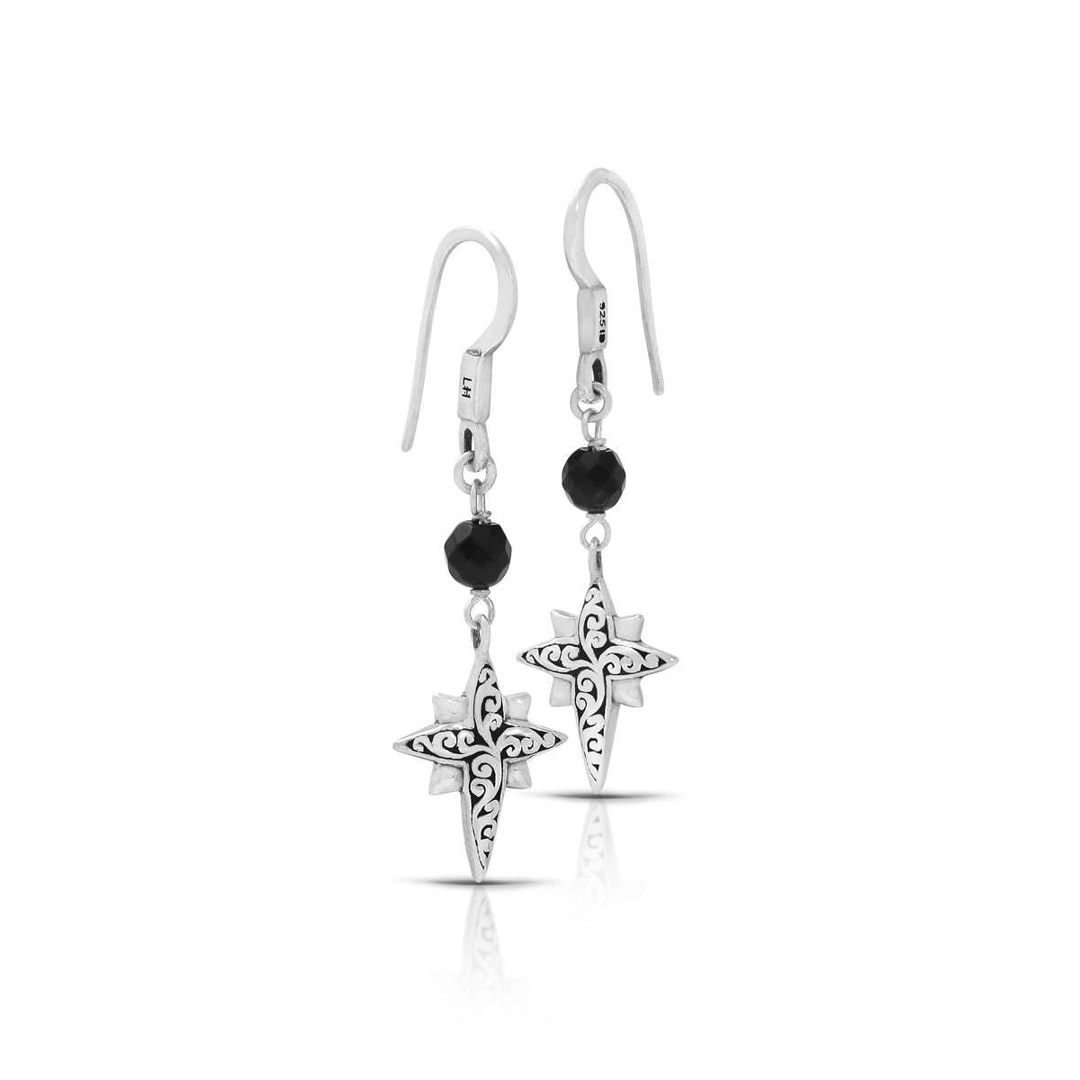 Black Onyx (4mm) Beads with Starbright Charm Earrings