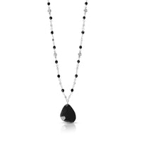Black Onyx & LH Scroll Beads with Organic-Shaped Pendant Wire-Wrapped Chain Necklace (17-20")