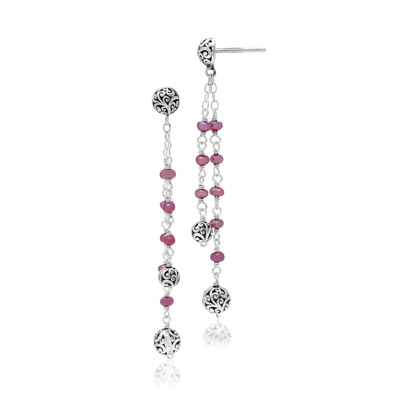 Pink Pearl Bead with Scroll Bead and Signature Scroll Drop Fishook Earrings