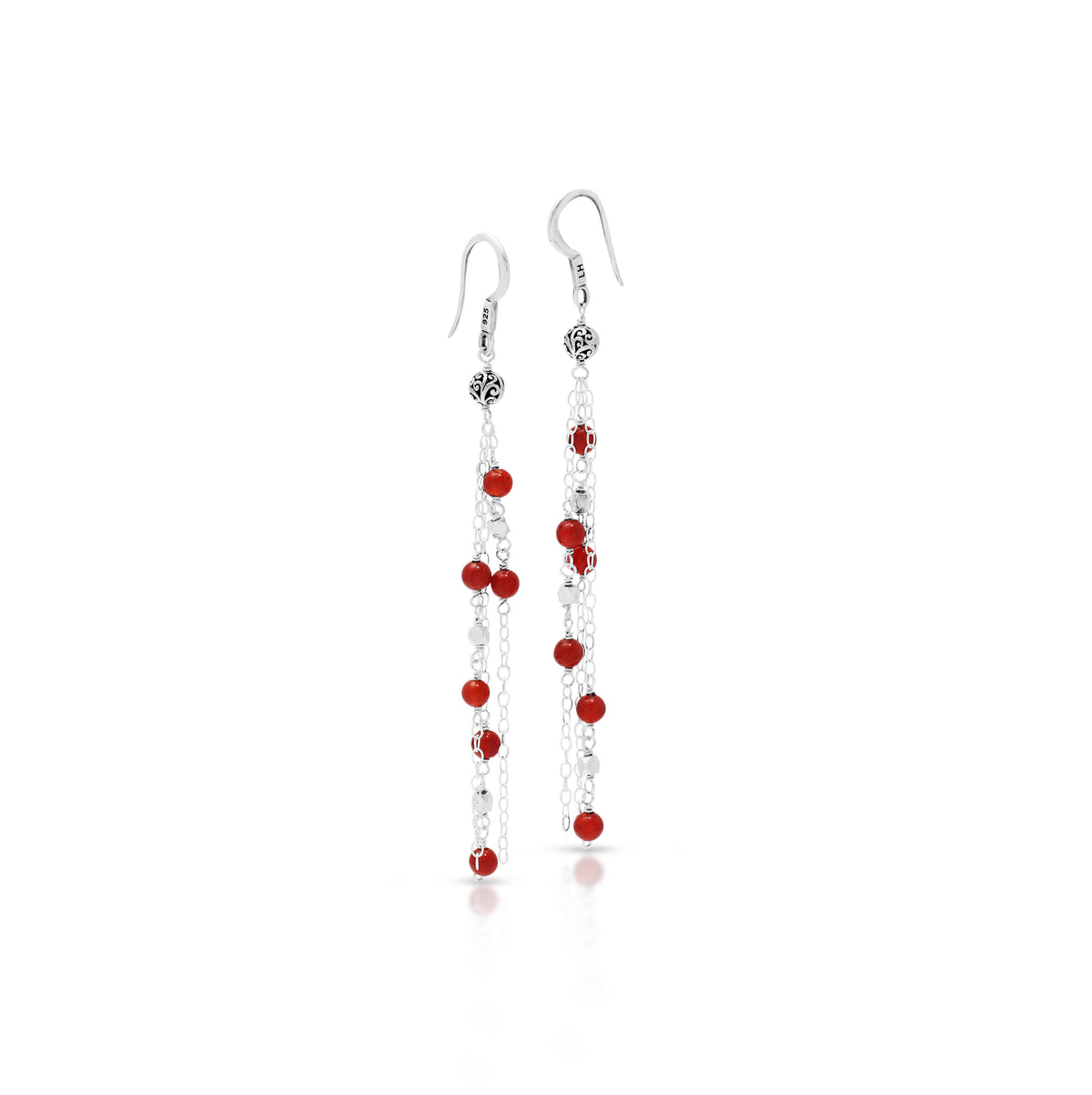 Red Agate Bead (4mm) Sterling Silver Scroll Bead (5mm) Drop Fishook Earrings