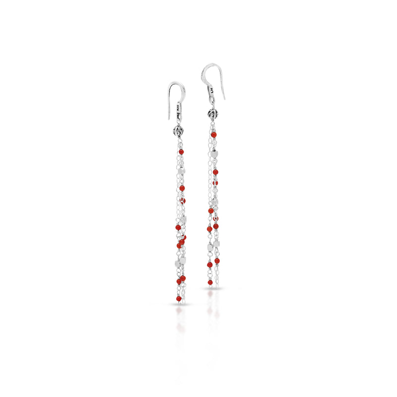 Red Agate Bead (2mm) Sterling Silver Scroll Bead (4mm) Drop Fishook Earrings