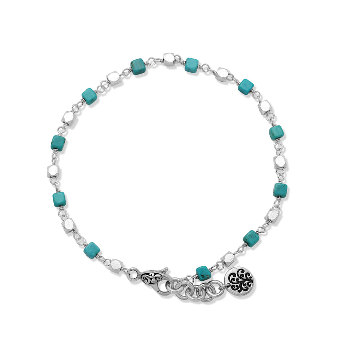 Single Strand Turquoise & Silver Beads Wire-Wrap Bracelet
