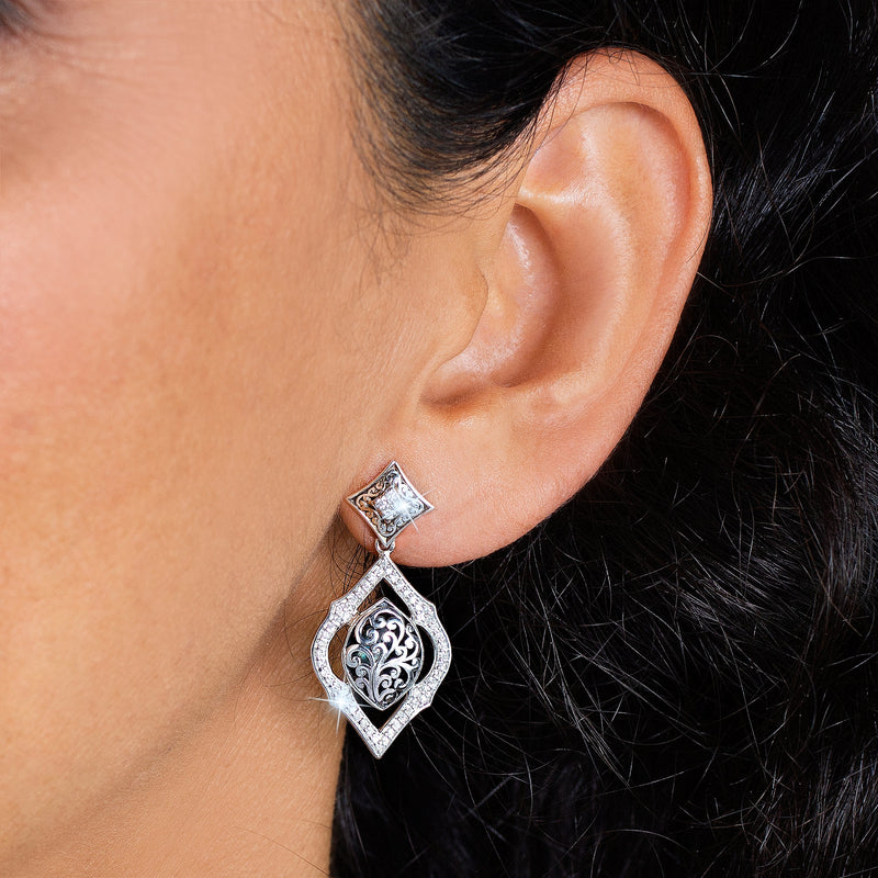 Diamond Rim on LH Scroll Adornment Earrings