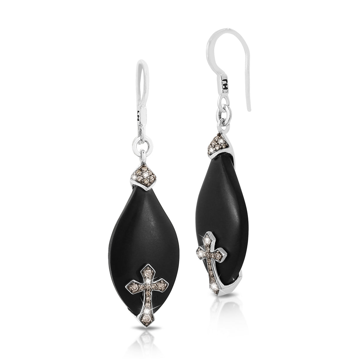 Brown Diamond & Matte Black Onyx Cross Earrings