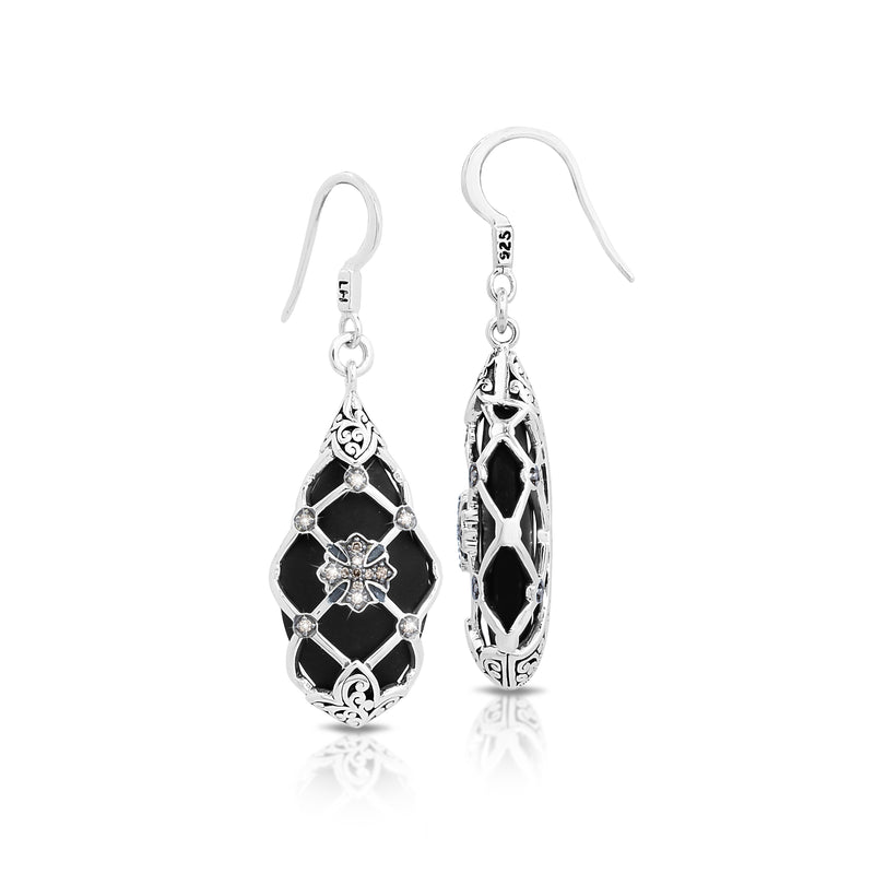 Medium Brown Diamond & Matte Black Onyx Caged Earrings