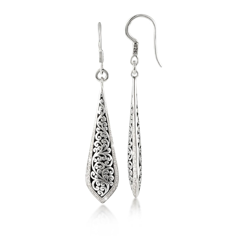 Classic Signature Open Scroll Drop with White Diamond Border Fishook Earrings