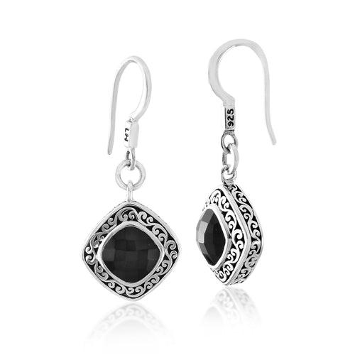 Classic Cutout Scroll Cushion Drop Earrings with Black Onyx - Lois Hill Jewelry