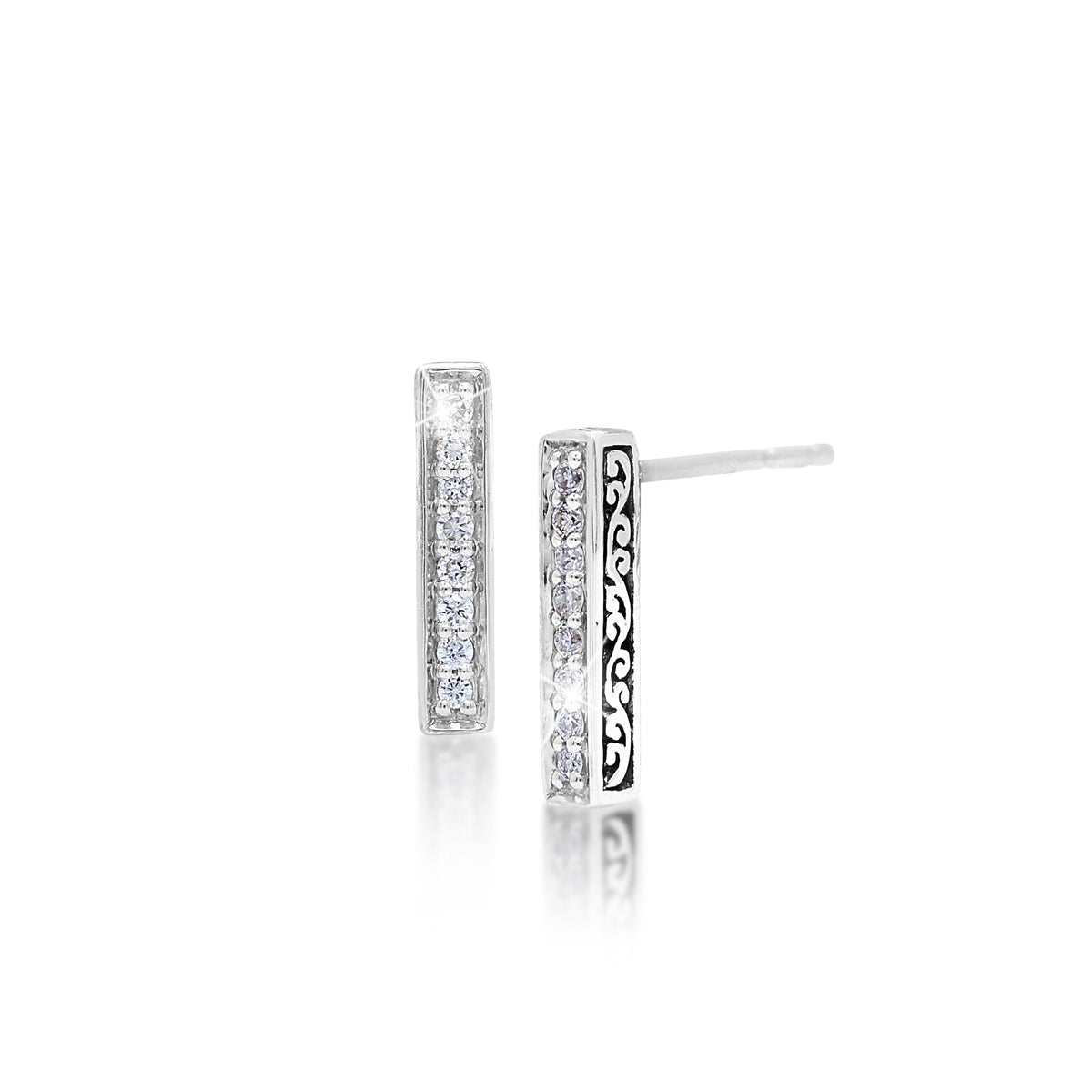 White Diamond Accent with LH Signature Scroll Stick Stud Earrings