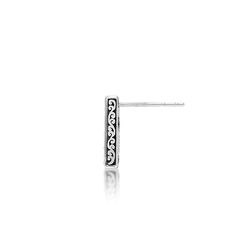 White Diamond Accent with LH Signature Scroll Stick Stud Earrings